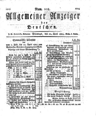 Allgemeiner Anzeiger der Deutschen Dienstag 22. April 1823