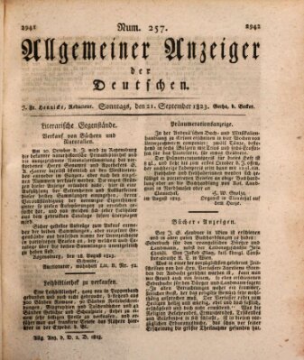 Allgemeiner Anzeiger der Deutschen Sonntag 21. September 1823