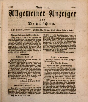 Allgemeiner Anzeiger der Deutschen Mittwoch 14. April 1824