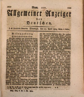 Allgemeiner Anzeiger der Deutschen Dienstag 20. April 1824