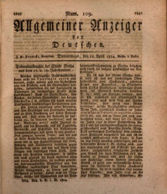 Allgemeiner Anzeiger der Deutschen Donnerstag 22. April 1824