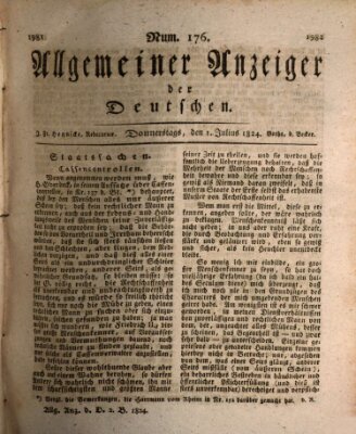 Allgemeiner Anzeiger der Deutschen Donnerstag 1. Juli 1824