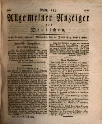 Allgemeiner Anzeiger der Deutschen Mittwoch 14. Juli 1824