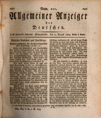 Allgemeiner Anzeiger der Deutschen Samstag 14. August 1824