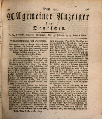 Allgemeiner Anzeiger der Deutschen Montag 14. Februar 1825