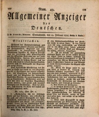 Allgemeiner Anzeiger der Deutschen Samstag 19. Februar 1825