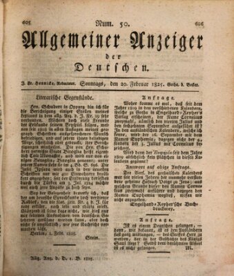 Allgemeiner Anzeiger der Deutschen Sonntag 20. Februar 1825