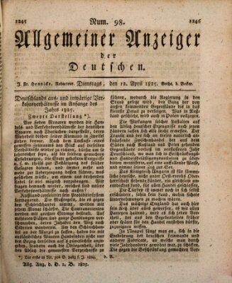 Allgemeiner Anzeiger der Deutschen Dienstag 12. April 1825