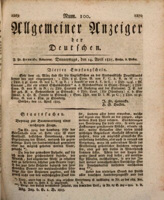 Allgemeiner Anzeiger der Deutschen Donnerstag 14. April 1825