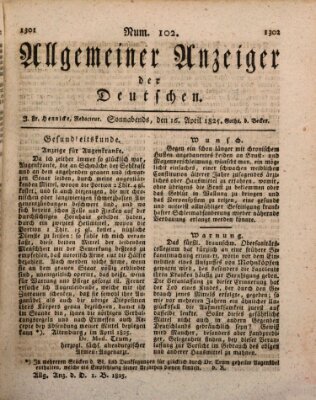 Allgemeiner Anzeiger der Deutschen Samstag 16. April 1825