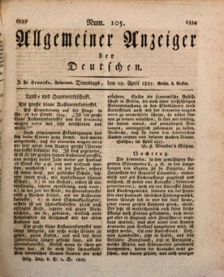 Allgemeiner Anzeiger der Deutschen Dienstag 19. April 1825