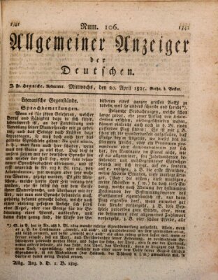 Allgemeiner Anzeiger der Deutschen Mittwoch 20. April 1825