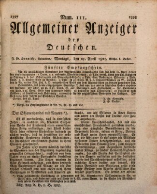 Allgemeiner Anzeiger der Deutschen Montag 25. April 1825