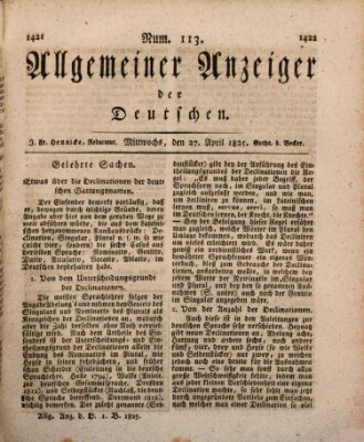 Allgemeiner Anzeiger der Deutschen Mittwoch 27. April 1825