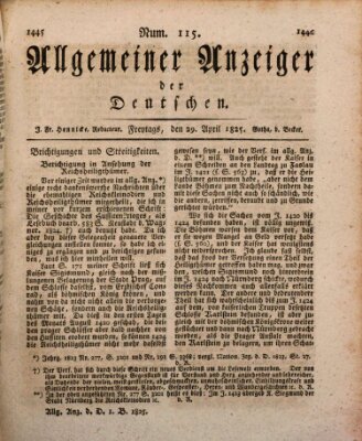 Allgemeiner Anzeiger der Deutschen Freitag 29. April 1825