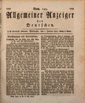 Allgemeiner Anzeiger der Deutschen Mittwoch 1. Juni 1825