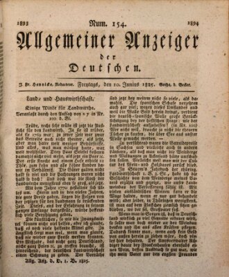 Allgemeiner Anzeiger der Deutschen Freitag 10. Juni 1825