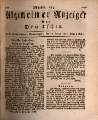 Allgemeiner Anzeiger der Deutschen Sonntag 10. Juli 1825