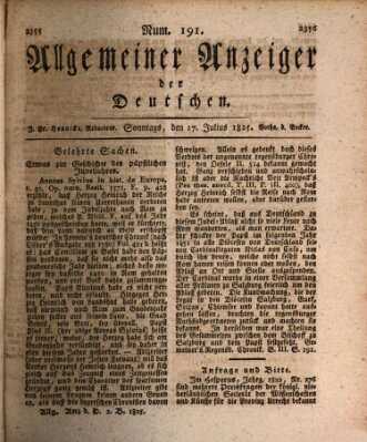 Allgemeiner Anzeiger der Deutschen Sonntag 17. Juli 1825