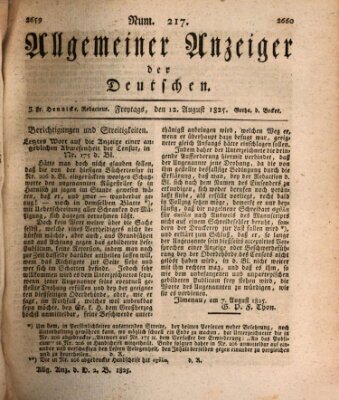 Allgemeiner Anzeiger der Deutschen Freitag 12. August 1825