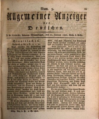 Allgemeiner Anzeiger der Deutschen Dienstag 10. Januar 1826