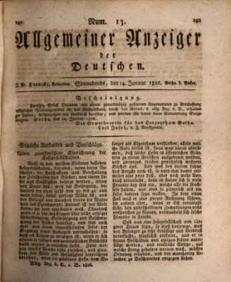 Allgemeiner Anzeiger der Deutschen Samstag 14. Januar 1826