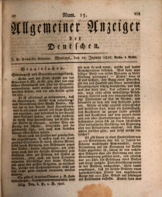 Allgemeiner Anzeiger der Deutschen Montag 16. Januar 1826