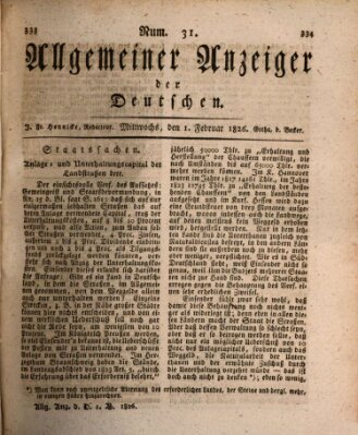 Allgemeiner Anzeiger der Deutschen Mittwoch 1. Februar 1826