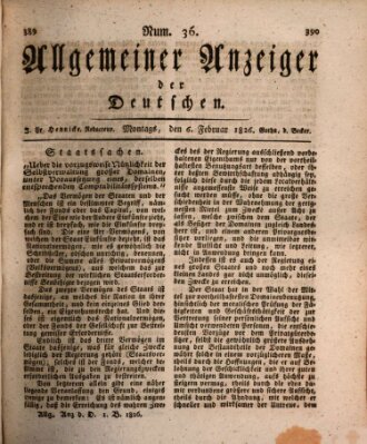 Allgemeiner Anzeiger der Deutschen Montag 6. Februar 1826