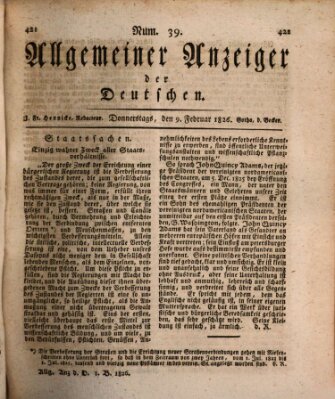 Allgemeiner Anzeiger der Deutschen Donnerstag 9. Februar 1826