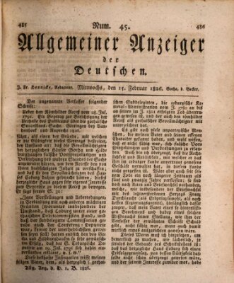 Allgemeiner Anzeiger der Deutschen Mittwoch 15. Februar 1826