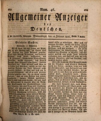 Allgemeiner Anzeiger der Deutschen Donnerstag 16. Februar 1826