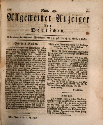 Allgemeiner Anzeiger der Deutschen Sonntag 19. Februar 1826