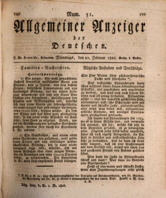 Allgemeiner Anzeiger der Deutschen Dienstag 21. Februar 1826