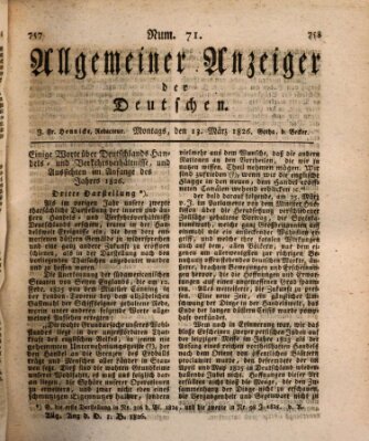 Allgemeiner Anzeiger der Deutschen Montag 13. März 1826