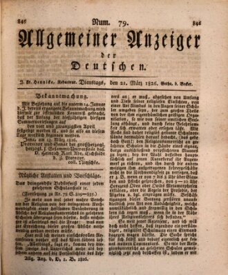 Allgemeiner Anzeiger der Deutschen Dienstag 21. März 1826