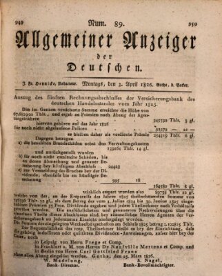 Allgemeiner Anzeiger der Deutschen Montag 3. April 1826