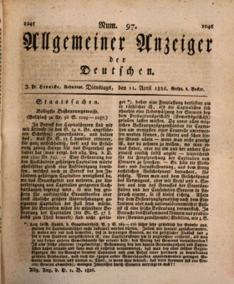Allgemeiner Anzeiger der Deutschen Dienstag 11. April 1826