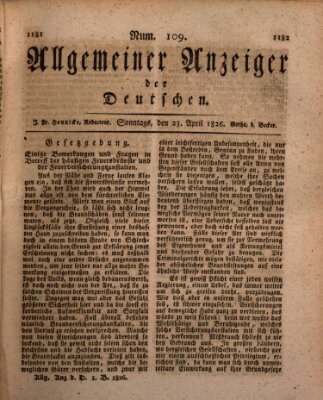 Allgemeiner Anzeiger der Deutschen Sonntag 23. April 1826