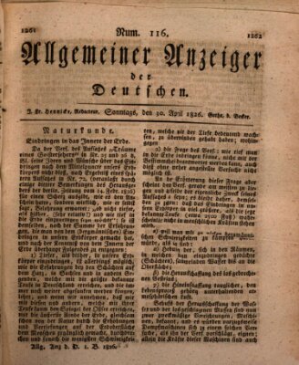 Allgemeiner Anzeiger der Deutschen Sonntag 30. April 1826