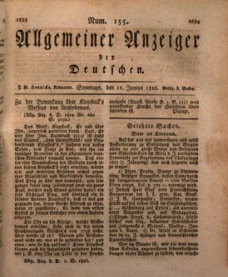 Allgemeiner Anzeiger der Deutschen Sonntag 11. Juni 1826