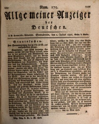 Allgemeiner Anzeiger der Deutschen Samstag 1. Juli 1826