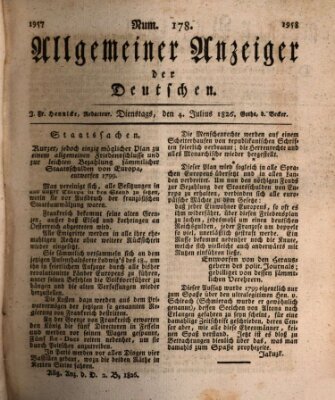 Allgemeiner Anzeiger der Deutschen Dienstag 4. Juli 1826