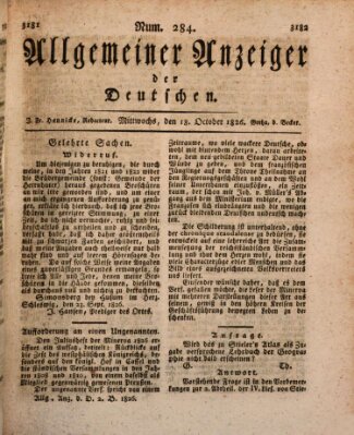 Allgemeiner Anzeiger der Deutschen Mittwoch 18. Oktober 1826