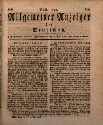 Allgemeiner Anzeiger der Deutschen Samstag 16. Dezember 1826