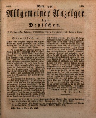 Allgemeiner Anzeiger der Deutschen Dienstag 19. Dezember 1826