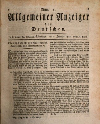 Allgemeiner Anzeiger der Deutschen Dienstag 2. Januar 1827