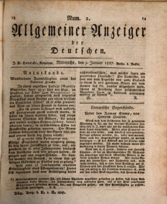 Allgemeiner Anzeiger der Deutschen Mittwoch 3. Januar 1827