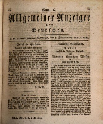 Allgemeiner Anzeiger der Deutschen Sonntag 7. Januar 1827