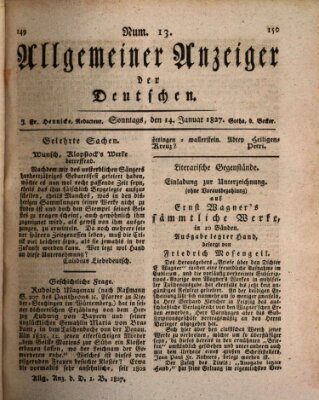 Allgemeiner Anzeiger der Deutschen Sonntag 14. Januar 1827